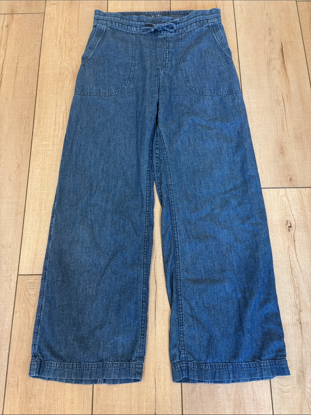 Prana Blue Wide Leg Pull-On Denim Pants